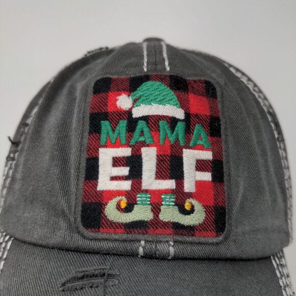 KBethods Women's Christmas Hat Gray Mama Elf Embroidered Distressed - Picture 4 of 13